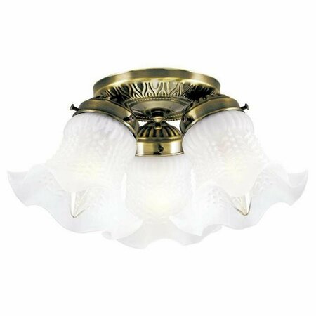 BRIGHTBOMB Three Light Indoor Flush Mount Ceiling Fixture, Antique Brass with Frosted Ruffled Edge Glass BR2689910